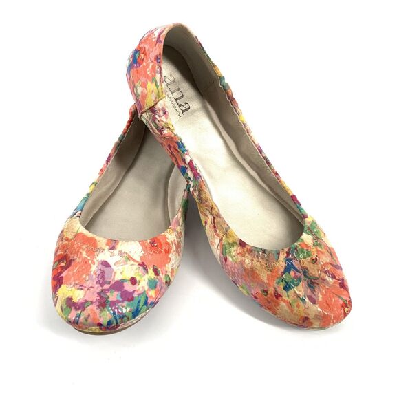 a.n.a Shoes - ANA A New Approach Watercolor Floral Print Ballet Flats 8 Multicolor Slip On
